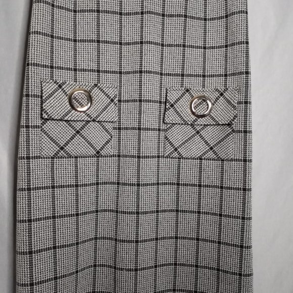 Joseph Ribkoff Women's Black/White Check Sleeveless V-Neck Shift Dress Size 8 - Picture 6 of 7